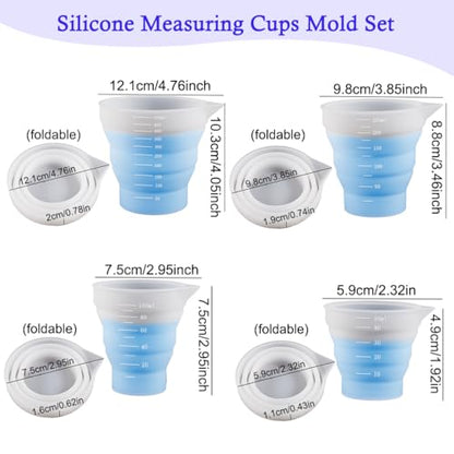 4 Pcs Silicone Resin Measure Cups Graduated Silicone Measuring Collapsible Silicone Measuring Cups,50ml/100/250ml/500ml Silicon Mixing Cups, for Epoxy Molds,Tumbler Making,Paint Making