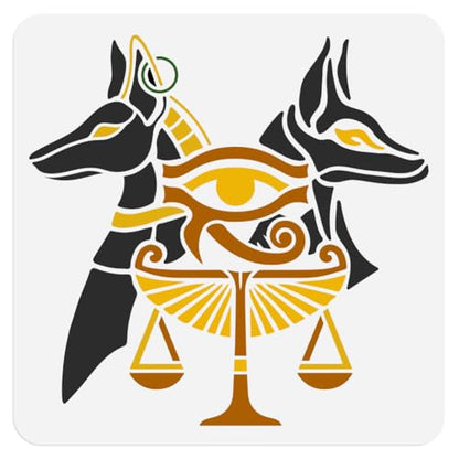 Egyptian Anubis Stencil for Painting, 11.8"x11.8" Reusable Eye of Horus Stencil Drawing Template, Balance Scale DIY Craft Paint Template for Wall Home Decor Wood Burning Card Journal Canvas - style: Classic
