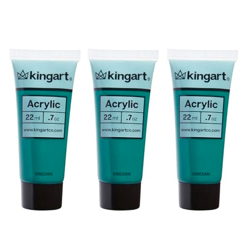 KINGART PRO Artist Quality VIRIDIAN Acrylic Paint, 22ml (0.74oz) Tubes, 3 Pack - Set (66ml Total), Viridian Green