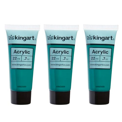 KINGART PRO Artist Quality VIRIDIAN Acrylic Paint, 22ml (0.74oz) Tubes, 3 Pack - Set (66ml Total), Viridian Green