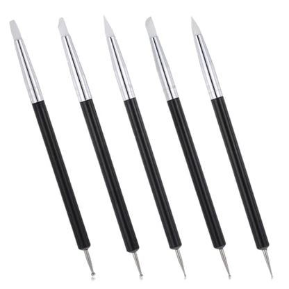5 Pcs Nail Art Dotting Tools Dual-Ended Nail-Art Sculpture Pen Dotting Tools Dual-Head Resin Nails-Art-Tools Silicone Nail Polish Brushes Modeling Painting Tool DIY Arts (Black) - color: black