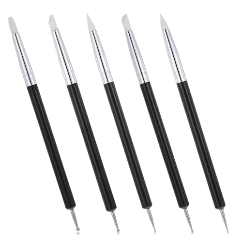 5 Pcs Nail Art Dotting Tools Dual-Ended Nail-Art Sculpture Pen Dotting Tools Dual-Head Resin Nails-Art-Tools Silicone Nail Polish Brushes Modeling Painting Tool DIY Arts (Black) - color: black