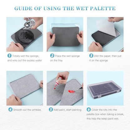 golden maple Wet Pallets for Painting Miniatures - Stay Wet Palette for Acrylic Painting Kit with 9PCS Miniature Paint Brushes, 50PCS Pallet Paper, 2PCS Sponge, 1PC Brush Holder, 1PC Sponge Tray