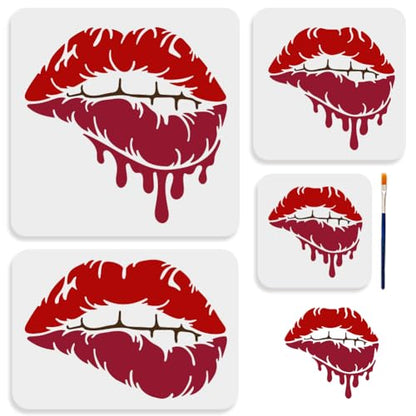 MAYJOYDIY Lips Stencil - 4 Sizes, 6-12inch Kiss & Bleeding Lips, Paint Brush Included for Furniture, Wood, Canvas, Paper, Wall - color: 4 Sizes Lips