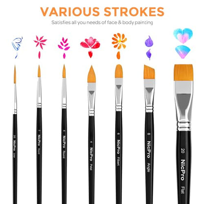 Nicpro Face Paint Brush Set, 7PCS Professional Face & Body Painting Brushes - color: Black