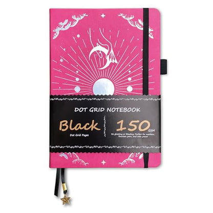 BUKE Dotted Journal - 150gsm Black Paper - 5 * 5mm DOT GRID Layout 160 Pages - A5 Size PU Leather Hardcover Drawing Sketch Notebook (Rose Red) - color: Rose Red