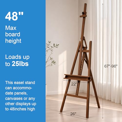 Large A-Frame Solid Beechwood Studio Easel for Painting | Adjustable Artist Easel with Storage Drawer, Display Easel Stand Holds Canvas Up to 48 Inches, Brown - style: Brown