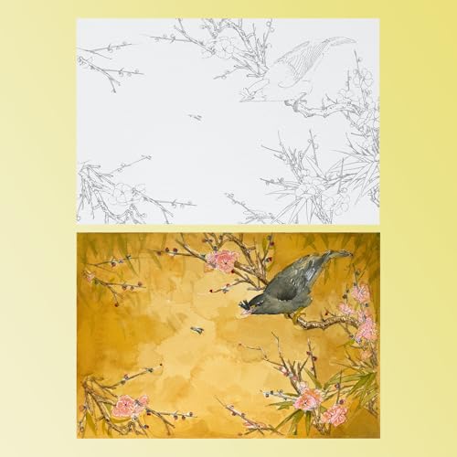 Lightwish Watercolor Coloring Book for Adults & Beginners,100% Cotton 300gsm/140lb Acid-Free Cold Press Paper, 8.3 x 5.6 Inches,15 Sheets,Bird-Themed - color: Bird-Themed