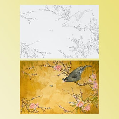 Lightwish Watercolor Coloring Book for Adults & Beginners,100% Cotton 300gsm/140lb Acid-Free Cold Press Paper, 8.3 x 5.6 Inches,15 Sheets,Bird-Themed - color: Bird-Themed