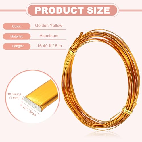 uxcell 18 Gauge Flat Aluminum Wire, 16.40 ft 3mm Wide Aluminum Crafts Wire for Flower Bonsai Crafts Carving DIY Bezel Sculpting Gem Metal Wrap, Golden Yellow - color: Golden Yellow, size: 3mm