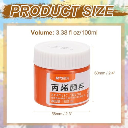 PATIKIL M&G Acrylic Paint, 3.38 Fl Oz(100ml) Matte Finish Rich Pigments Waterproof Art Painting Supplies for Fabric Canvas Wood Leather Stone Cloth, Orange - color: Orange