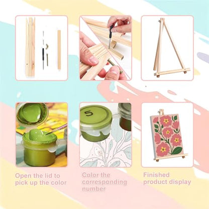 4 Pack Flower Paint by Numbers for Adults with Framed Canvas - Wooden Easel - color: BKH2304+BKH2305+BKH2306+BKH2307