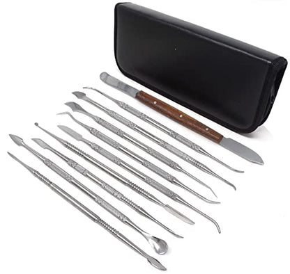 A2Z 10 PCS Wax Carving Tools Dental Waxing Instruments with Case, Stainless Steel Wax Carvers Set - Metal Clay Sculpting Pottery Sculpture Tools - Double Ended DIY Carving Modeling Kits