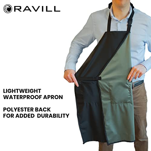 Waterproof Aprons For Men and Women with Pockets | 35" Long Work Aprons for Dishwashing, Dog Grooming, Cleaning - Plastic Dishwasher Apron - Water Resistant Kitchen Apron - color: Black