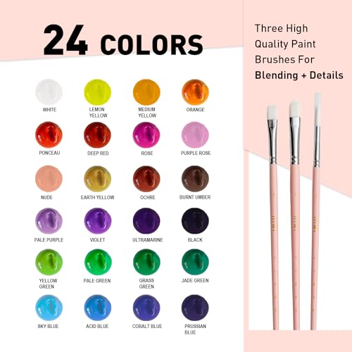 HIMI Gouache Paints Set with 3 Paint Brushes, 24 Colors, 30g, jelly gouache paint set, Non Toxic Paint for Canvas and Paper, Art Supplies for Professionals (PINK