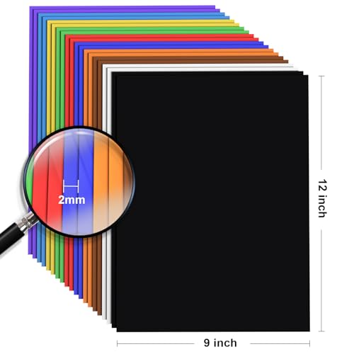 MEARCOOH 20-Pack Self Adhesive Foam Sheets, 10 Colors 2mm Sticky Eva Foam Paper 9x12 Inch for Crafts Cardmaking Photo Frames Classroom Scrapbooking - color: 10 Colors, size: 229 x 305 x 2 mm