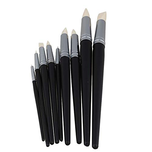 BQLZR Clay Coloring Drawing Tool Set - 9pcs, Black Wood Shank, Silicone Tips, Clay Shapers, Pottery Painting Tools