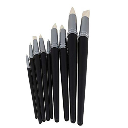 BQLZR Clay Coloring Drawing Tool Set - 9pcs, Black Wood Shank, Silicone Tips, Clay Shapers, Pottery Painting Tools