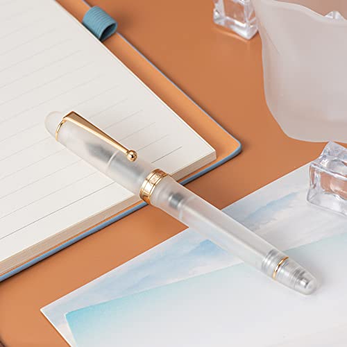 Asvine V126 Vacuum Filling Fountain Pen, Frosted Clear Acrylic Stub Nib 1.1mm Calligraphy Art Drawing Clear Demonstrator Acrylic with Case Set - color: Frosted clear, style: Stub Nib