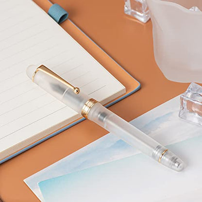 Asvine V126 Vacuum Filling Fountain Pen, Frosted Clear Acrylic Stub Nib 1.1mm Calligraphy Art Drawing Clear Demonstrator Acrylic with Case Set - color: Frosted clear, style: Stub Nib