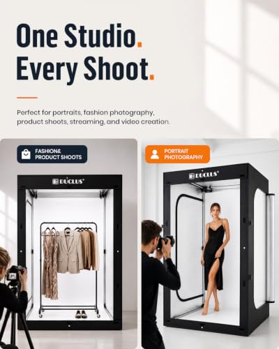 Photo Light Box 47×39×79 Inch for Clothing Photography, 400 LED Studio Shooting Tent with 8 Light Panels, CRI 96+, 12000lm Daylight, 3 Matte PP Backdrops for Bags, Models & Large Products - size: 47*39*79 inch
