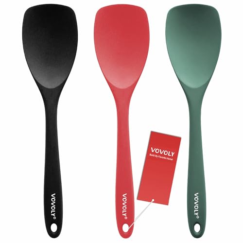 Upgrade Silicone Spatula Spoon Set,VOVOLY Heat Resistant Rubber Spoonula, Seamless Non-Stick Flexible Scrapers for Baking Mixing Tool,3 Pack, - color: Multi-color Spoonula set