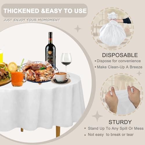 D&Z 6 Pack White Disposable Plastic Tablecloth, 84" Round Table Cover - color: White, size: 6 Pack 84" Round