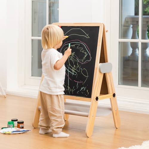3-In-1 Folding Kids Art Easel - Double-Sided Foldable Wooden Art Easel with Chalkboard & Whiteboard, Height Adjustable, Portable Art Station with Paper Roll Holder, Ideal Gift for Girl & Boy - style: Folding Easel