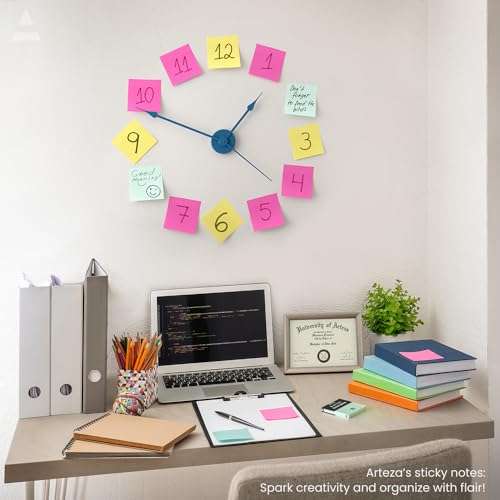 ARTEZA Sticky Notes 3x3 inches, 48 Sticky Pads, Bulk Sticky Note Pads, Assorted Multicolor Self-Adhesive Notes