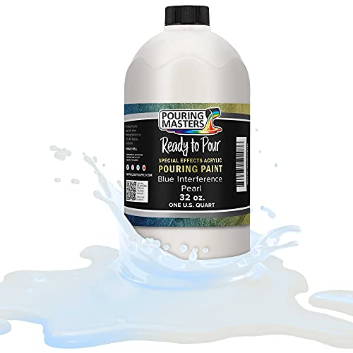 Pouring Masters Blue Interference Pearl Special Effects Acrylic Pouring Paint - Premium 32-Ounce Pre-Mixed Fluid Acrylic Paint - Fluid Art Supplies for Canvas, Wood, Paper, Tile & Rocks - color: Blue, size: 32 Fl Oz (Pack of 1)