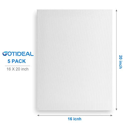 Stretched Canvas, 16x20 Inch Set of 5, Primed White | 100% Cotton Artist Canvas Boards for Painting, Acrylic Pouring, Oil Paint Dry & Wet Art Media - color: White, size: 16"x20"