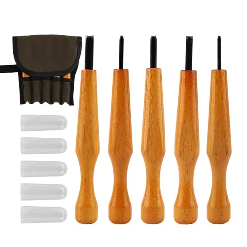 5 Pcs Linocut Carving Tools Set with Storage Bag - Triangular Linoleum & Wood Carving Knife Chisel V Shaped Tools for Linocut Printmaking & Woodcarving (1.5mm, 2mm, 3mm, 4mm, 5mm)