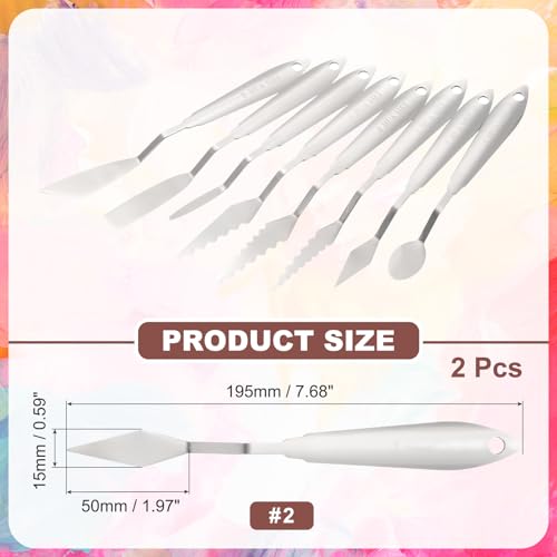 MECCANIXITY 2pcs HM#2 Palette Knives 15mm Width Stainless Steel Spatula Painting Pallet Knife with Stainless Steel Handle for Oil Painting Acrylic Canvas Mixing Spreading - style: HM#2 + 15mm