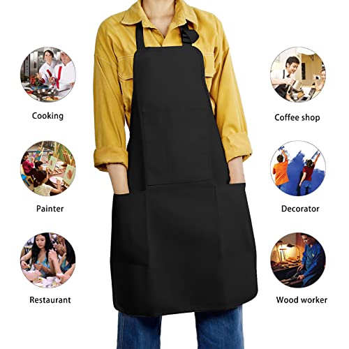 FreeNFond Kids Apron Adjustable Child Apron with 4 Pockets for Baking Painting - color: Black
