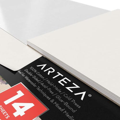 ARTEZA Watercolor Paper, 14 Sheets, 9x12 Inches Watercolor Pad, 140lb/300gsm, 100% Cotton, Double-Sided, Cold Press, Acid Free Art Paper - style: 14 Sheets (Double Sided)
