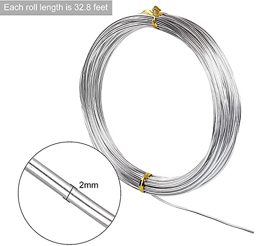 4 Pack 14 Gauge Aluminum Wire 131.2 Feet, Silver Aluminum Wire 2mm, Craft Armature Wires, Bendable Metal Wires for Making Beading Jewelry Craft Dolls Skeleton DIY Crafts (32.8 Per Roll) - size: 14 Gauge Wire D2.0mm