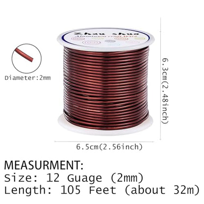 12 Gauge(2mm) Aluminum Wire 35 Yards Anodized Metal Wire for Bonsai Armature Crafting Sculpting Jewelry Craft Making Beading Floral (Brown, 12 Gauge) - color: Brown