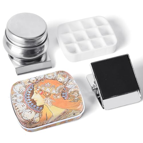 Portable Travel Watercolor Palette, Mini Metal Tin Box,12-Well Empty Tins - color: Outdoor Painting Set-mucha