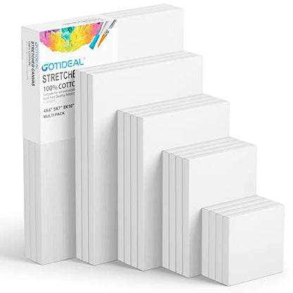 GOTIDEAL 18Pcs Stretched Canvases, Multi Pack 4x4, 5x7, 8x10, 9x12, 11x14 - color: White, size: Multi Pack-18 Pcs