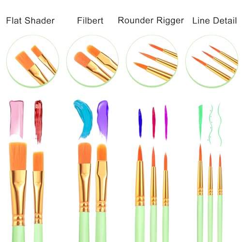 ESRICH 60PCS Paint Brushes, Paint Brush for Acrylic Painting Kids Adult Arts Painting Brush Kits - color: Green, size: 60