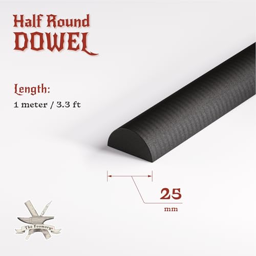The Foamory Black EVA Foam Dowel - Half Round 25mm x 1M Length Craft Stick - color: 1 Pack: 1M Length - 25mm Thickness, style: Black - Half Round Dowel