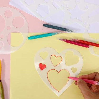 12 Pcs Drawing Stencil Geometric Stencils Circle Square Heart Star Template Set for Painting Basic Shape Tracing Simple Drawing Stencils for Classroom Painting DIY Craft (9x9 Inches) - size: Large