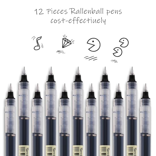 12 Pack Black Liquid Ink Rollerball Gel Pens, 0.5mm Extra Fine Point Tip, Smooth Writing Quick Drying No Smear No Bleed for Journaling, Drawing, Sketching, School Notes & Art Supplies - color: Black