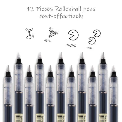12 Pack Black Liquid Ink Rollerball Gel Pens, 0.5mm Extra Fine Point Tip, Smooth Writing Quick Drying No Smear No Bleed for Journaling, Drawing, Sketching, School Notes & Art Supplies - color: Black