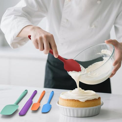 Coukre Silicone Spatula Set of 5,High Temperature Resistant, Food Grade Silicone, Dishwasher Safe, for Baking, Cooking (Pure Colorful B) - color: Pure Colorful B