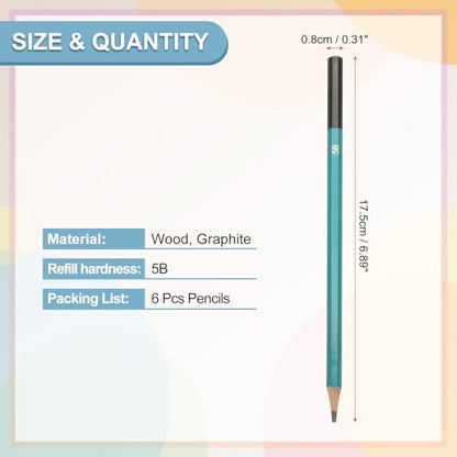 PATIKIL 5B Drawing Pencils for Sketching, 6PCS Sketch Pencils for Drawing Art Pencils Graphite Wood Pre-sharpened for Drawing Sketching Artist, Hexagonal, Black Refill, Green/Black Pole - style: 5B