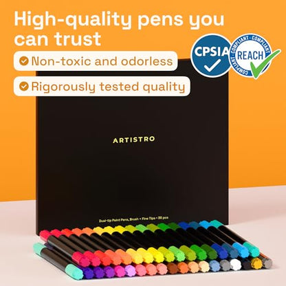 ARTISTRO 36 Dual-Tip Acrylic Paint Marker Pens for Drawing | For Fabric, Rock, Glass, Wood, & Molds, Arts & Crafts Gift for Adults, Teens, & Kids, Classroom Must Haves & School Supplies
