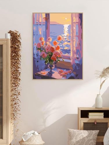 ZRIZQ Paint by Numbers Kit for Adults Beginner,Flowers Landscapes,16x20 | Full set with wooden brushes,rolled canvas,rich paints.Calming activity.Beginner friendly.Just open and paint. - color: 16"X20"Rolled Canvas-Flowers 2