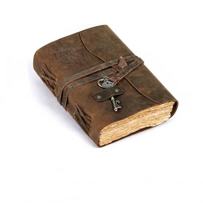 cuero Compass Vintage Leather Journal Antique Handmade Bound Journal with Deckle Edge Paper Diary Leather Sketchbook Drawing Journal Notebook Great Gift Men & Women (Caramel Brown, 11X8 Inch) - size: 11 Inch X 8 Inch