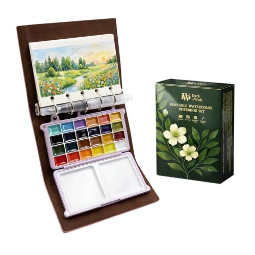 DarkWish Mini Travel Watercolor Set with Sketchbook, 24 Colors, Pink - color: Pink
